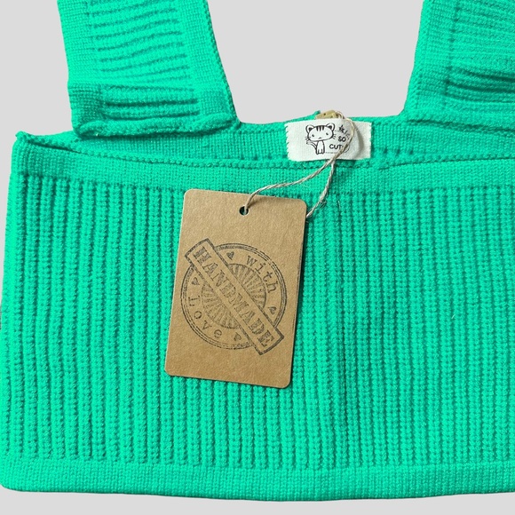 Womens|Knit Halter Crop Top|Medium M|Green|Stretch - Picture 7 of 8